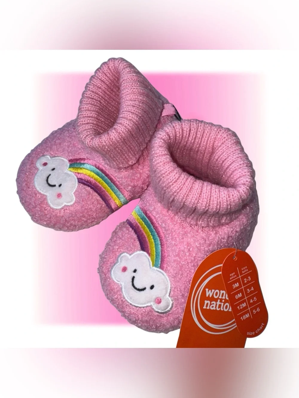 Wonder Nation Infant Baby Girls Rainbow Bootie Slippers, Pink Multiple Sizes